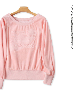 金丝绒卫衣 春秋新款外贸女装圆领套头长袖压纹字母显瘦上衣30664