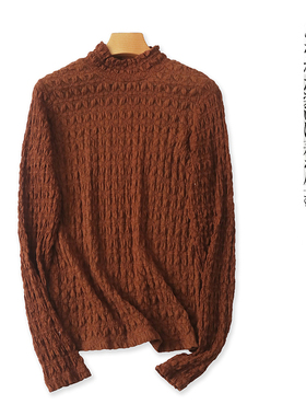 蚂蚁皱T恤打底衫  春秋新款外贸女装时尚修身半高领套头长袖27611