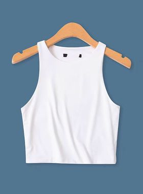 露脐双层小背心 夏新外贸女装简约百搭圆领套头弹力内搭外穿31504