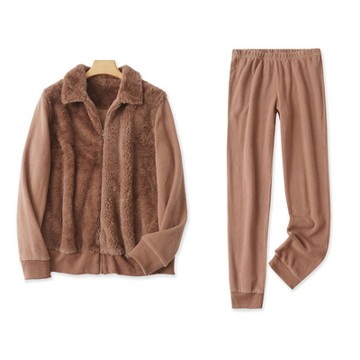 仿皮草拼接套装分开售  秋冬新外贸大码女装开衫+松紧腰长裤30209