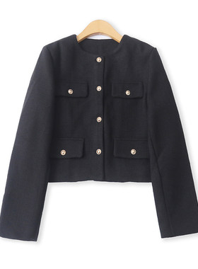 小香风圆领单排扣长袖外套