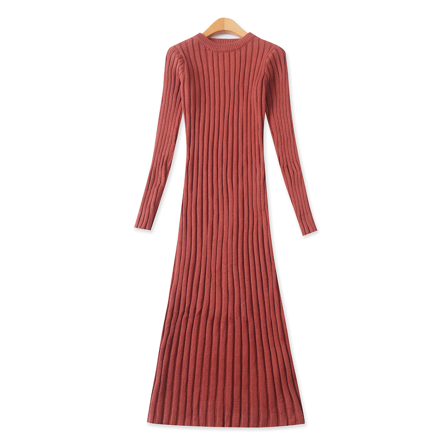 竖条毛衣裙  秋冬新款外贸女装时尚圆领套头长袖包臀中长裙32767