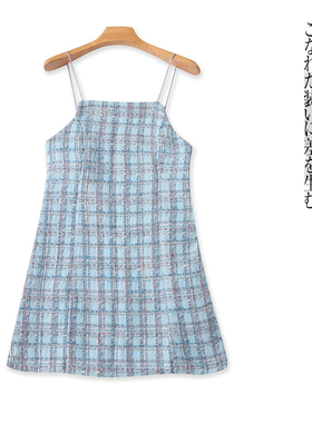 小香风款吊带裙  春秋新款外贸女装时尚金属链吊带露背短裙30575