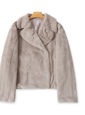 仿皮草开衫外套  冬季新款外贸女装西装领双排暗扣长袖上衣32253