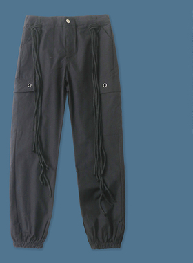 休闲工装裤  春秋新款外贸女装高腰拉链纽扣多口袋束口长裤28245