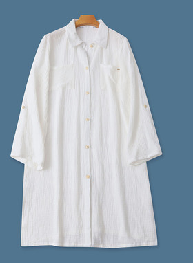 双层棉纱衬衫裙 秋季新款外贸女装翻领单排扣长袖中长连衣裙32097