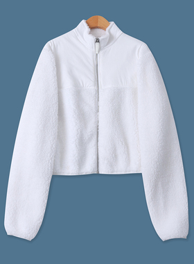 羊羔毛加厚外套  冬季新款外贸女装立领拉链双口袋长袖外套33424