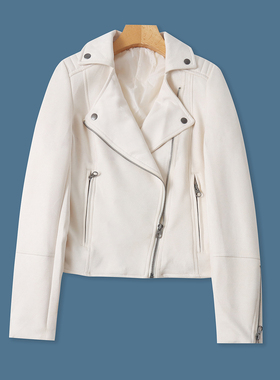 鹿皮绒机车服外套 春秋新款外贸女时尚修身翻领拉链长袖上衣33022