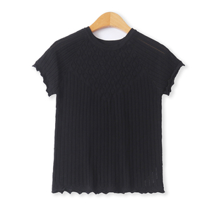 外贸女圆领套头短袖 新款 内搭外穿上衣32788 夏季 冰丝针织镂空T恤