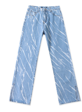 直筒牛仔裤   春秋新款女装高腰拉链纽扣印染窄版阔腿休闲裤32960