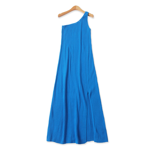 单肩针织棉毛衣裙 春秋新款外贸女装时尚修身纯色套头中长裙32983