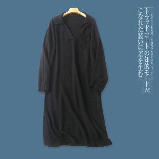 中长款大码毛衣裙 春秋新款女装韩版宽松翻+V领套头长袖开叉27979