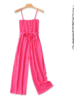 天丝吊带连体裤  夏季新款外贸女装吊带可调褶皱拼接阔腿裤29658