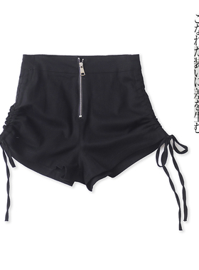 牛仔短裤 夏季新外贸女装高腰拉链抽绳系带纯色弹力显瘦短裤29473