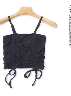 褶皱系带抹胸小背心 夏季新外贸女装吊带可调节露脐纯色弹力30477