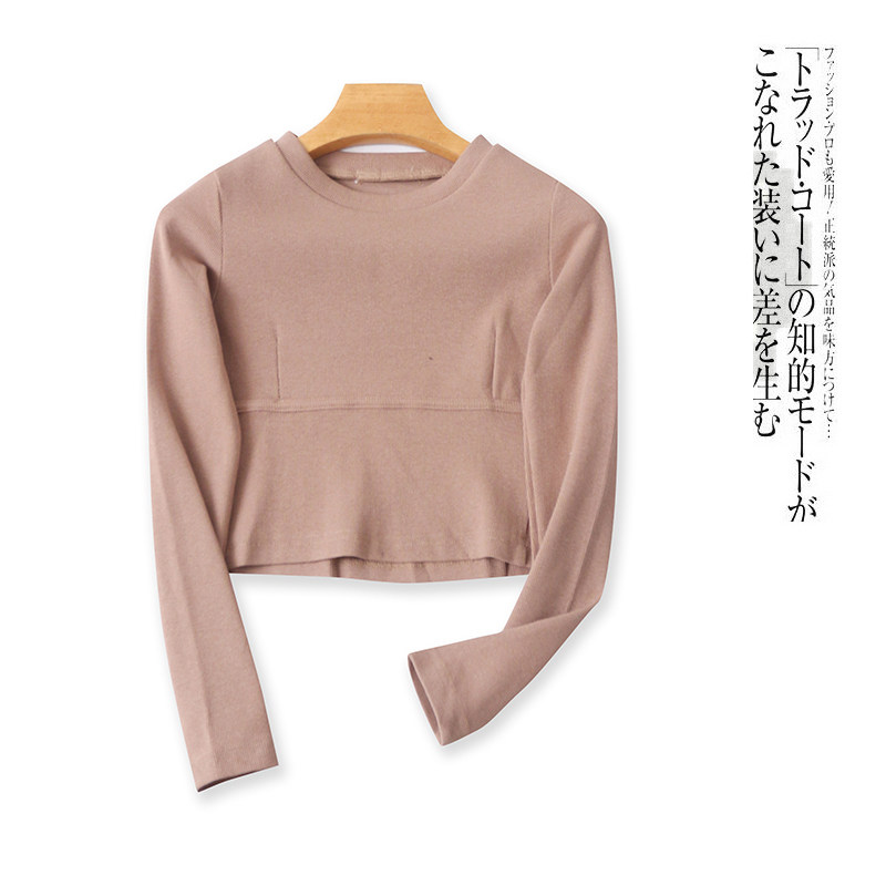 螺纹棉T恤 春秋新女装时尚修身圆领套头长袖短款拼接显瘦T恤29048,女装/女士精品,T恤,淘宝优惠券,粉丝福利购,淘宝优惠卷