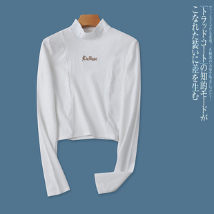 针织磨毛打底T恤 春秋新款女装半高领套头长袖字母内搭外穿27932