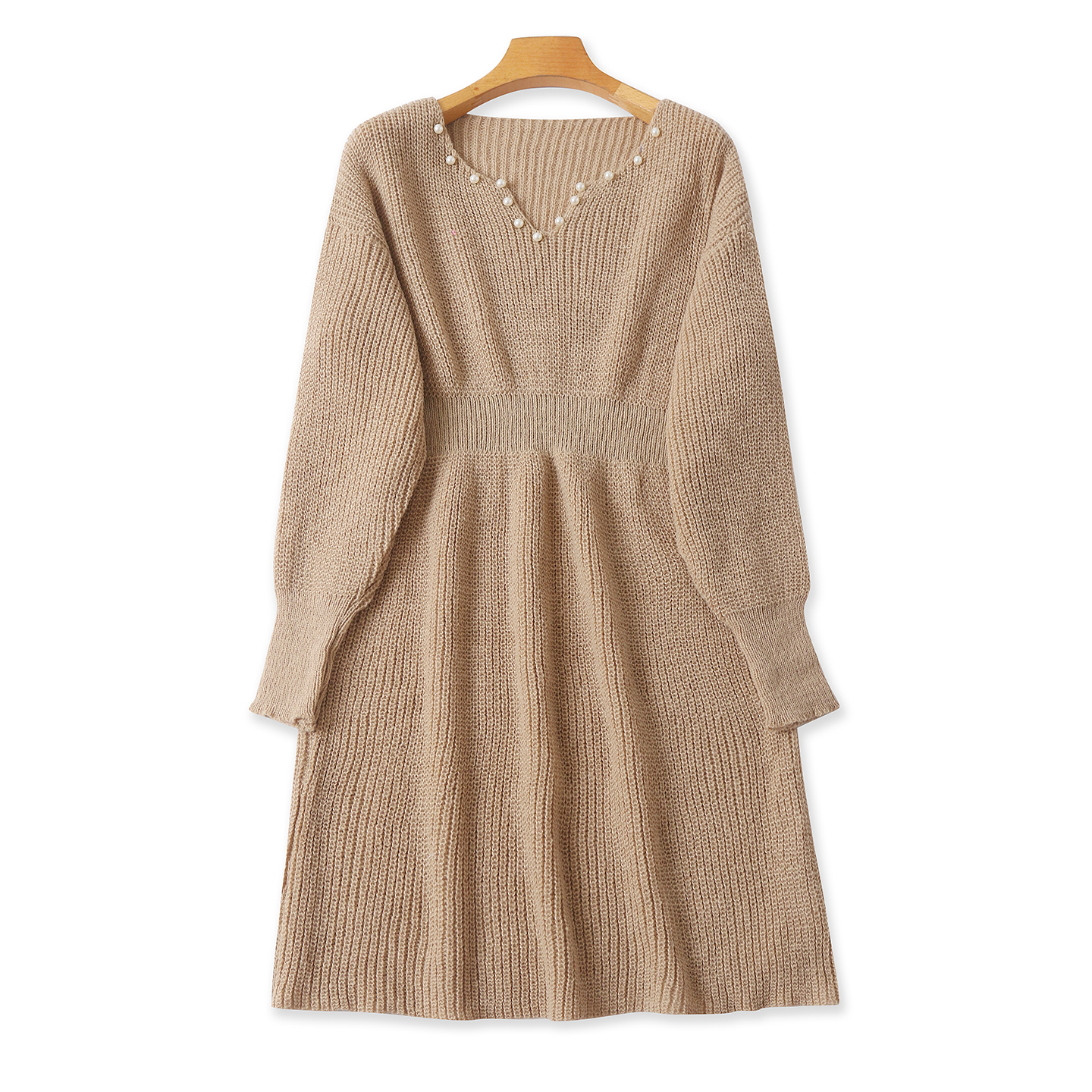 钉珠毛衣裙  秋冬新外贸女装时尚V领套头长袖收腰显瘦连衣裙32462