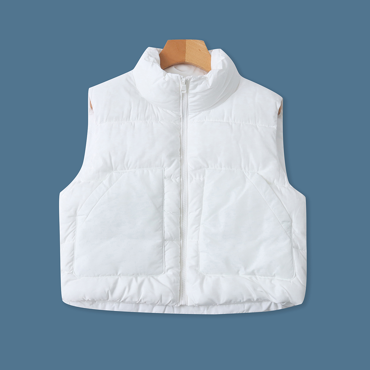 短款棉马甲 冬季新款外贸女装时尚立领拉链纯色保暖背心马甲33159