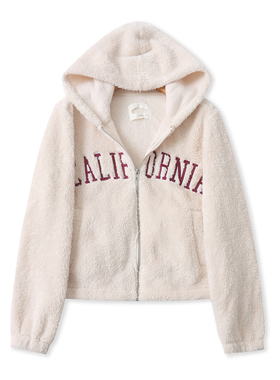 毛绒开衫外套 秋冬新款外贸女装时尚连帽领拉链长袖刺绣字母33193