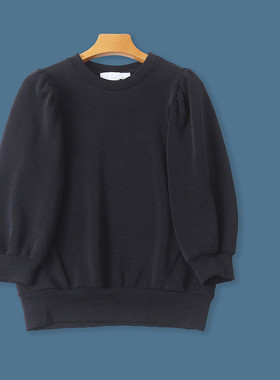 空气层卫衣  秋季新款外贸女装时尚百搭圆领泡泡袖套头上衣32272