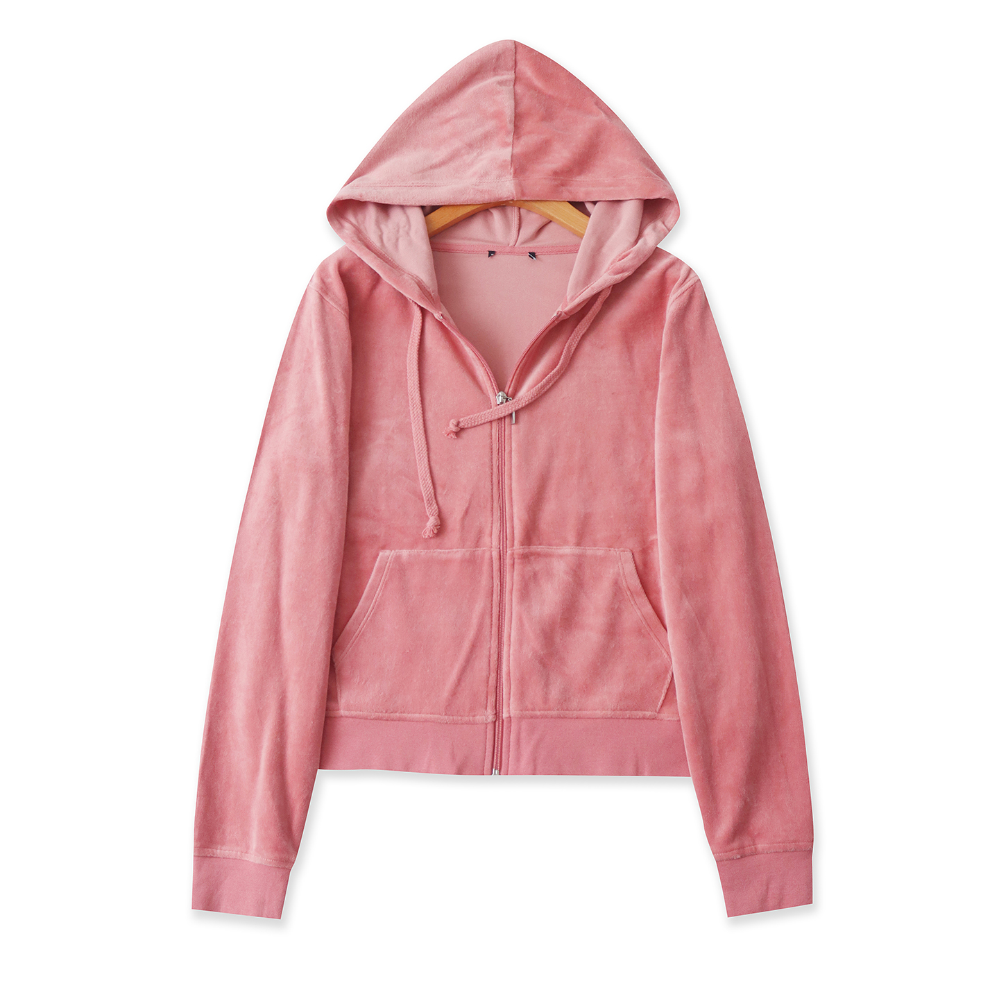 丝绒开衫外套 春秋新款外贸女装连帽领拉链长袖纯色大码卫衣32987