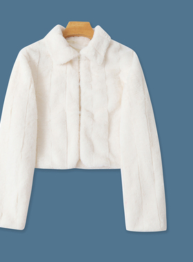 仿皮草开衫外套  冬季新款外贸女装翻领两粒暗搭扣长袖上衣32347