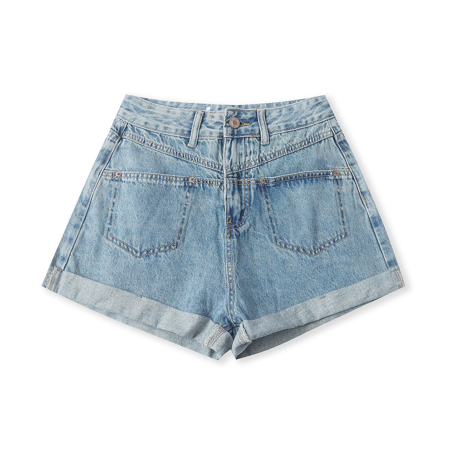 水洗棉牛仔短裤 夏季新款女装时尚百搭休闲高腰拉链纽扣阔腿33313