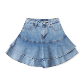女装 新款 自然腰拉链纽扣防走光半身裙32964 夏季 荷叶边牛仔短裙