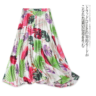 时尚 人棉印花半身裙 外贸女装 新款 减龄松紧腰显瘦中长裙29602 夏季