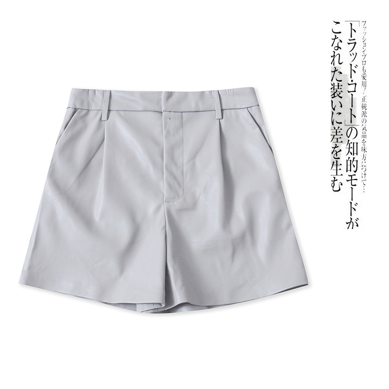 pu皮短裤  春秋新款外贸女装时尚高腰拉链搭扣阔腿显瘦短裤30300