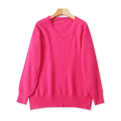 通勤百搭软糯毛衣 春秋新款外贸女简约V领套头长袖开叉毛衣33349