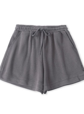 棉混纺休闲短裤 夏季新款女时尚松紧高腰系带双口袋阔腿短裤33035