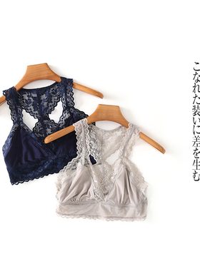 蕾丝文胸背心 夏新外贸女性感薄款工字型内衣无胸垫内搭外穿25994