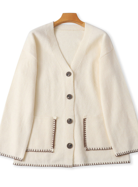 开衫毛衣  秋冬新款外贸女时尚V领单排扣长袖双口袋大码毛衣32701