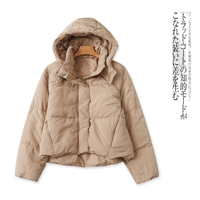 连帽领拉链摁扣长袖保暖外套棉服