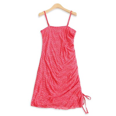 网纱印花蕾丝吊带裙  夏新外贸女吊带抹胸褶皱系带包臀短裙32335