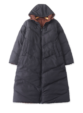 中长款加厚双面穿棉衣 冬新款外贸女连帽领拉链口袋保暖棉服33226