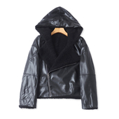 连帽领拉链长袖 外贸女时尚 外套33405 冬新款 软皮加绒两面穿夹克