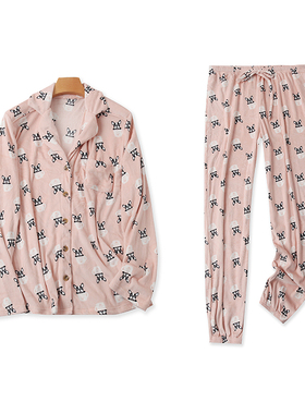 家居服套装 秋新外贸男女丝绒卡通翻领开衫上衣+松紧腰长裤25231