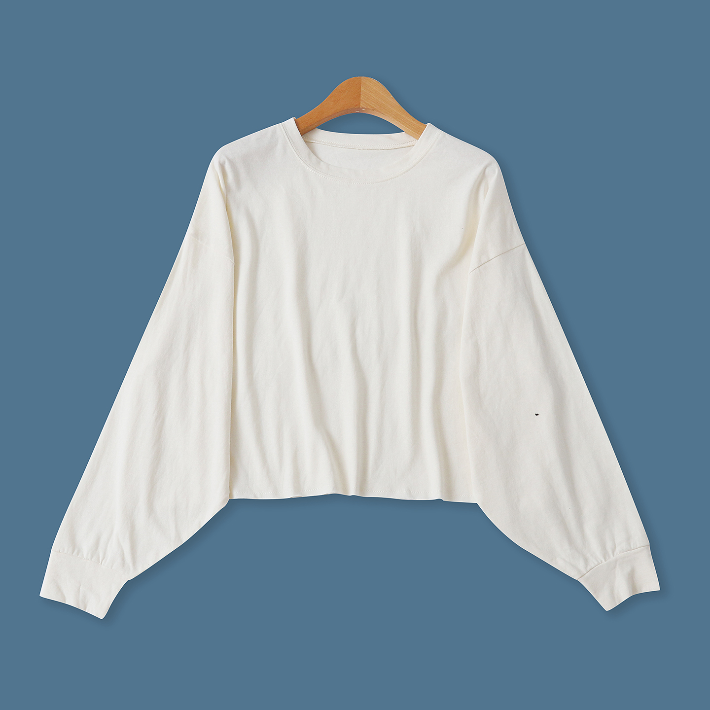 日单全棉T恤 秋季新款女装韩版宽松圆领套头长袖纯色大码T恤32746