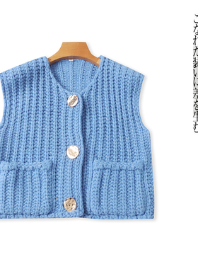 毛衣马甲 秋季新款外贸女装时尚宽松圆领三粒扣粗线开衫马甲31075