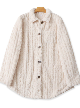 毛绒家居服 男女款 冬新外贸女装翻领单排扣长袖大码居家服32483