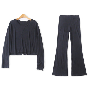 外贸女大码 秋新款 圆领长袖 上衣 32741 时尚 松紧腰微喇裤 针织套装