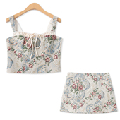 新款 夏季 套装 外贸女提花拼色吊带背心 法式 包臀裙33551 复古时尚