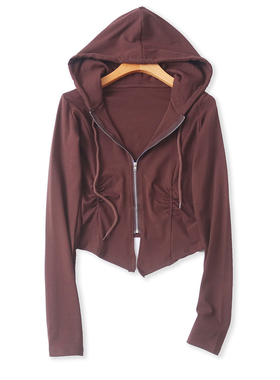 棉混纺连帽T恤  春秋新款女时尚修身连帽领拉链长袖内搭外穿33030