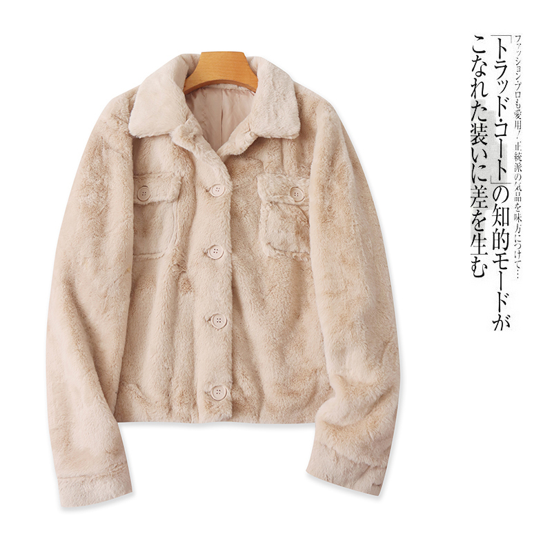 仿皮草外套  冬季新款外贸女装时尚减龄翻领单排扣长袖大衣30102