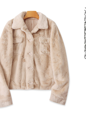 仿皮草外套  冬季新款外贸女装时尚减龄翻领单排扣长袖大衣30102