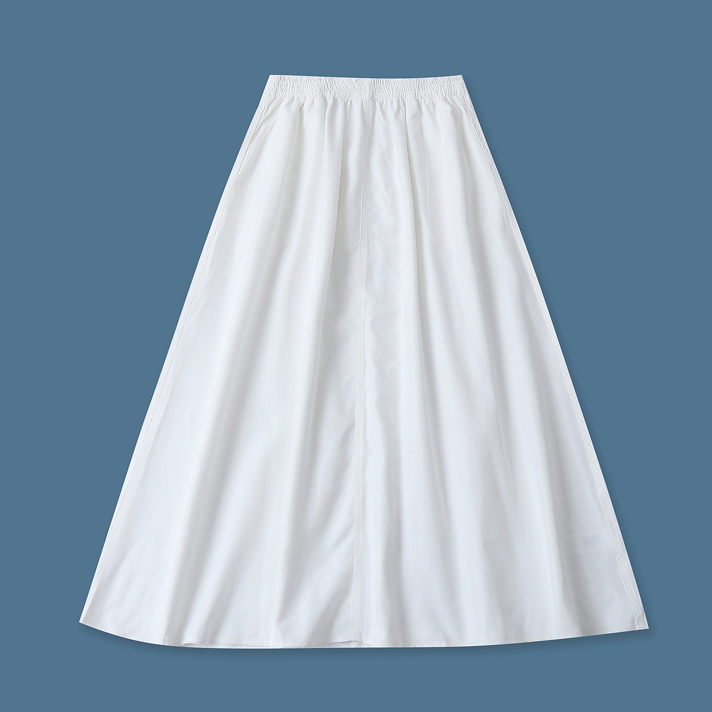 半身裙  春秋新款外贸女装简约百搭松紧腰双口袋A字版中长裙33930