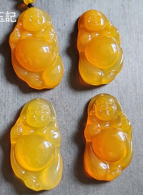 龍玉記黄龙玉佛公吊坠女站佛黄玉颈链项链弥勒大肚笑佛土黄色挂件